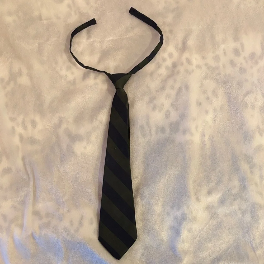 Three Boys' Neck Ties - Navy/green Stripe, Solid Red, Solid Black